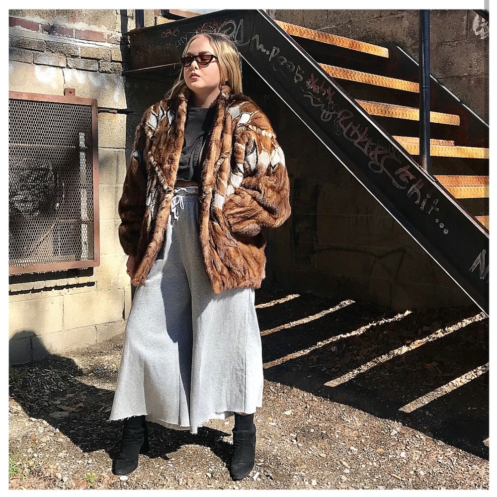 Quilted Patchwork Mink Fur Batwing Hooded Bomber M - Picture 2 of 8